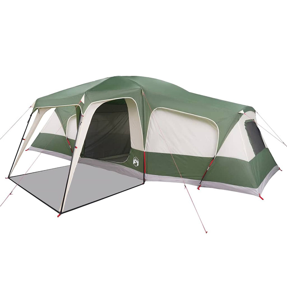 Tente familiale avec port E, accueillant 9 personnes, imperméable, couleur verte