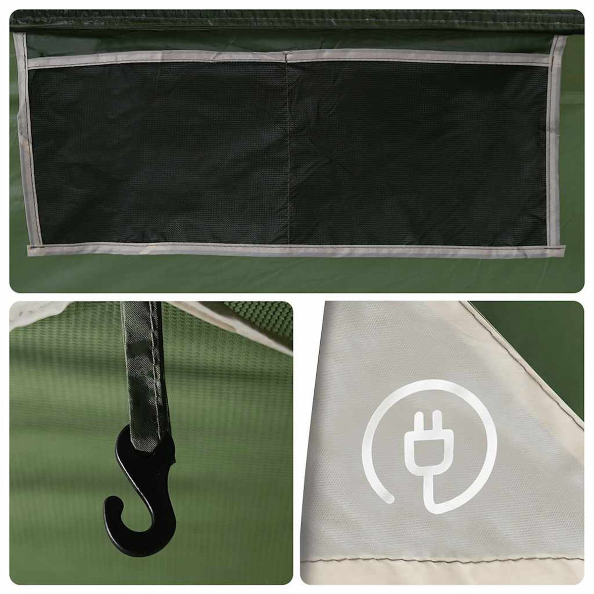Tente familiale avec port E, accueillant 9 personnes, imperméable, couleur verte