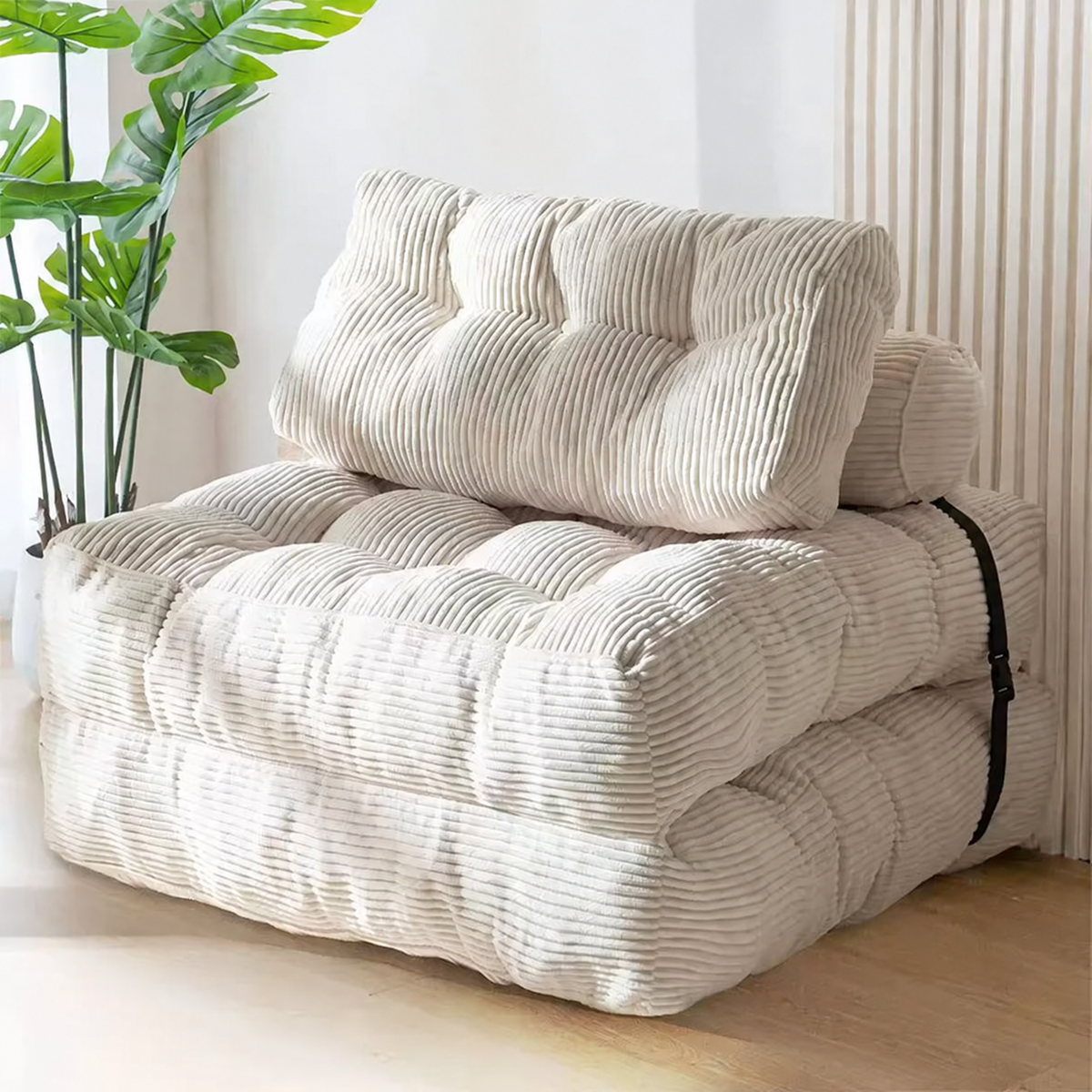Fauteuil de sol gris anthracite en velours côtelé – assise matelassée