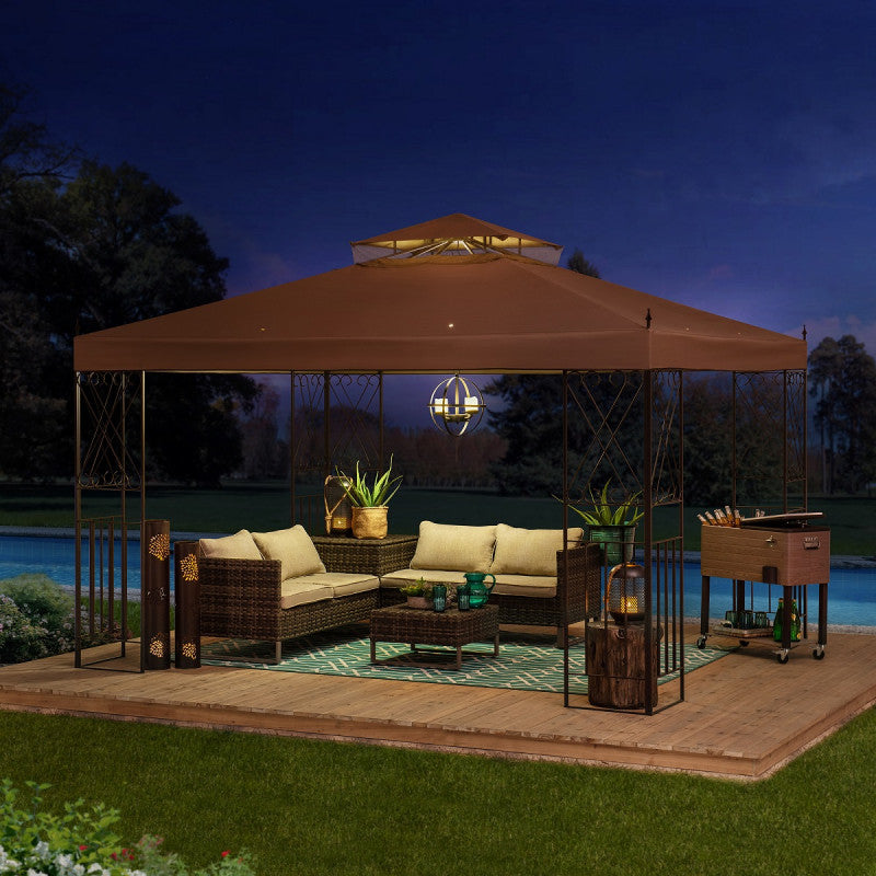 Tonnelle de jardin Aneto 300x360cm en acier thermolaqué marron et polyester