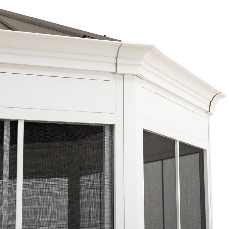 Gazebo de jardin Birkett 366 x 488 cm en aluminium blanc et acier marron