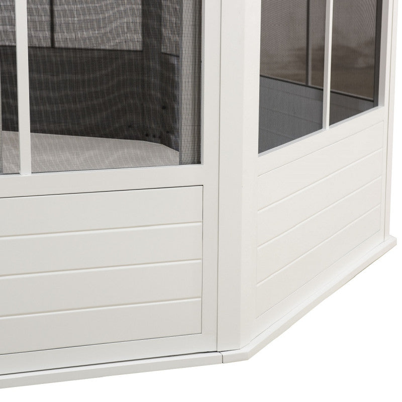 Gazebo de jardin Birkett 366 x 488 cm en aluminium blanc et acier marron