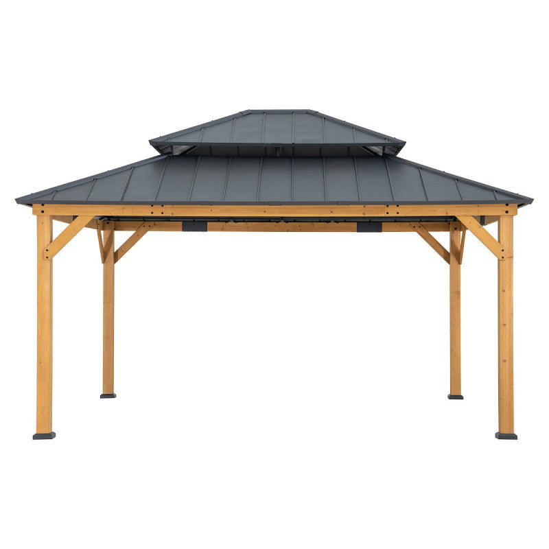 Gazebo de jardin Rimo 390x450cm en bois massif et toit en acier anthracite