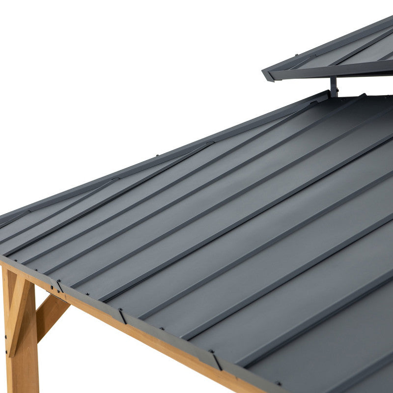 Gazebo de jardin Rimo 390x450cm en bois massif et toit en acier anthracite
