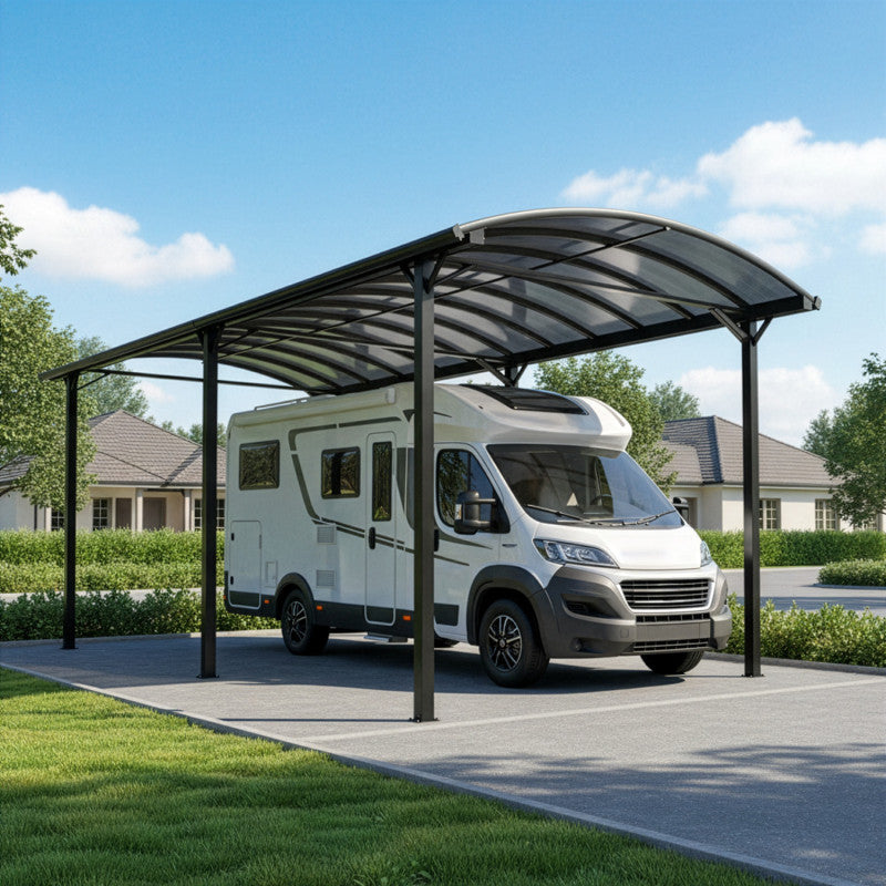 Abri pour camping-car en aluminium anthracite de 3,59 x 7,62 m et polycarbonate de 6 mm