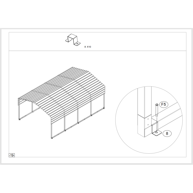Garage avec toit en acier galvanisé de 22 m² - 366 x 596 cm - couleur anthracite