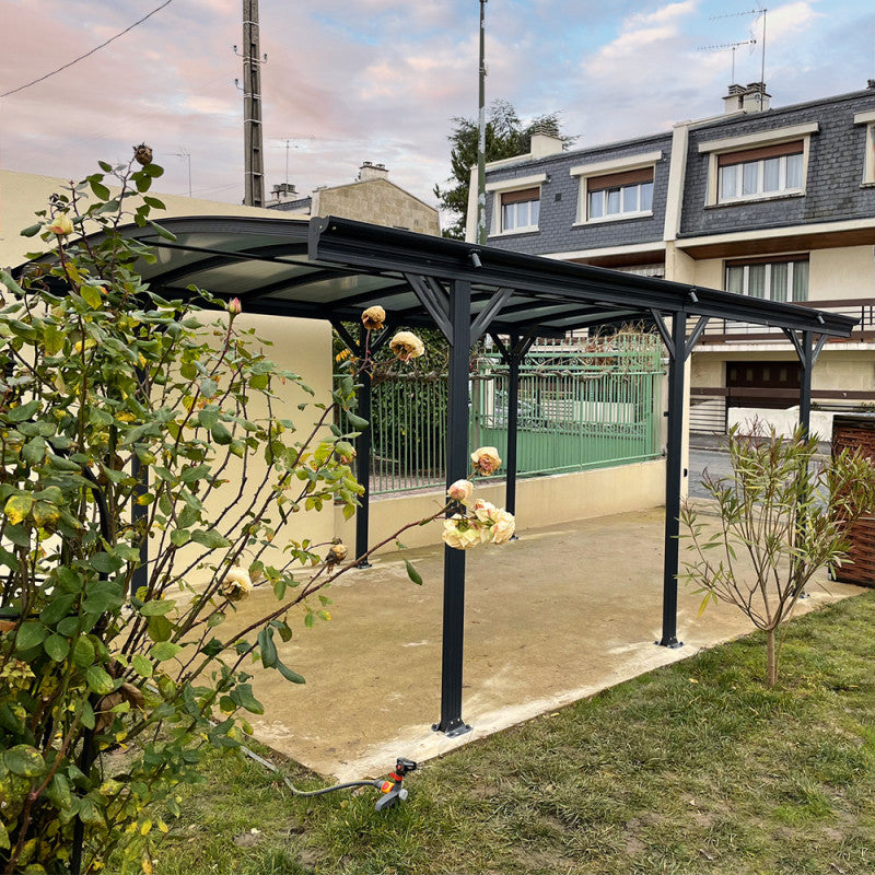 Abri voiture en aluminium anthracite 3 x 5,05 m et polycarbonate de 6 mm
