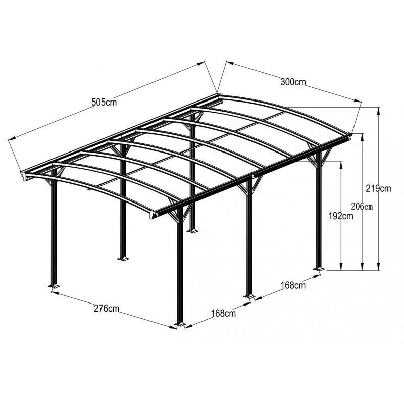 Abri voiture en aluminium anthracite 3 x 5,05 m et polycarbonate de 6 mm