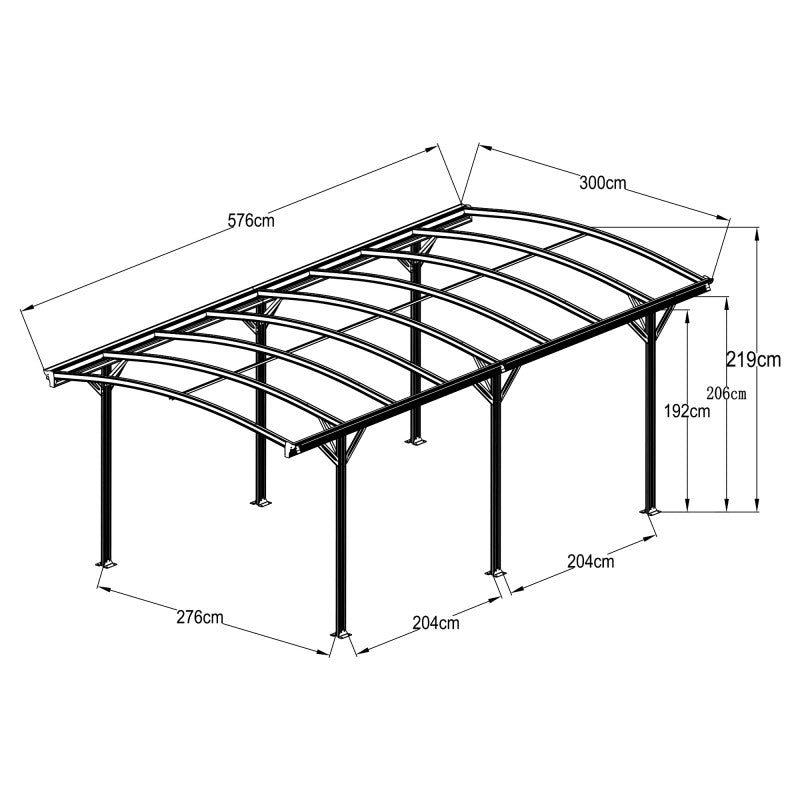 Abri voiture en aluminium blanc 3 x 5,76 m et polycarbonate de 6 mm
