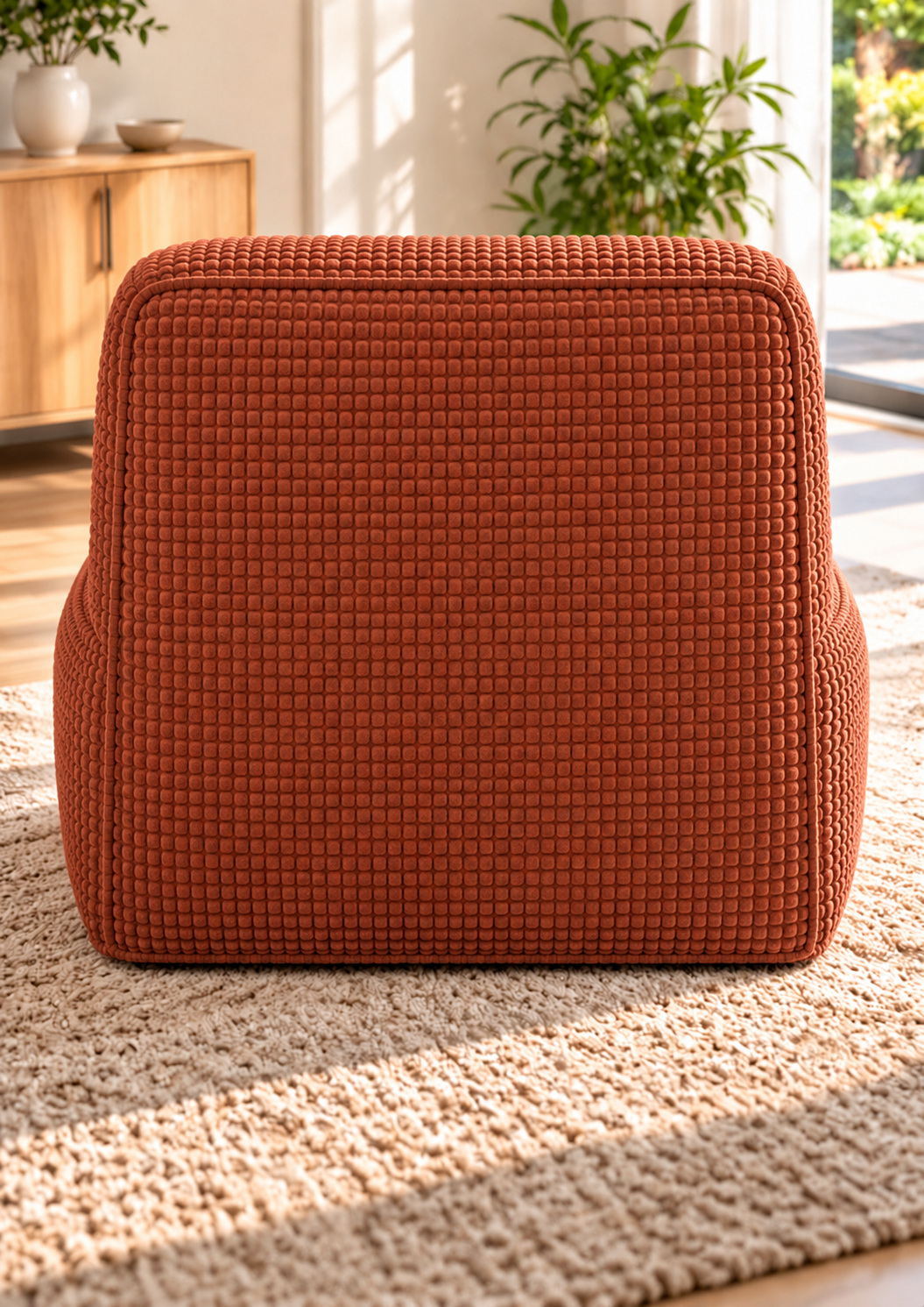 Fauteuil compressé en tissu gaufré – Assise capitonnée