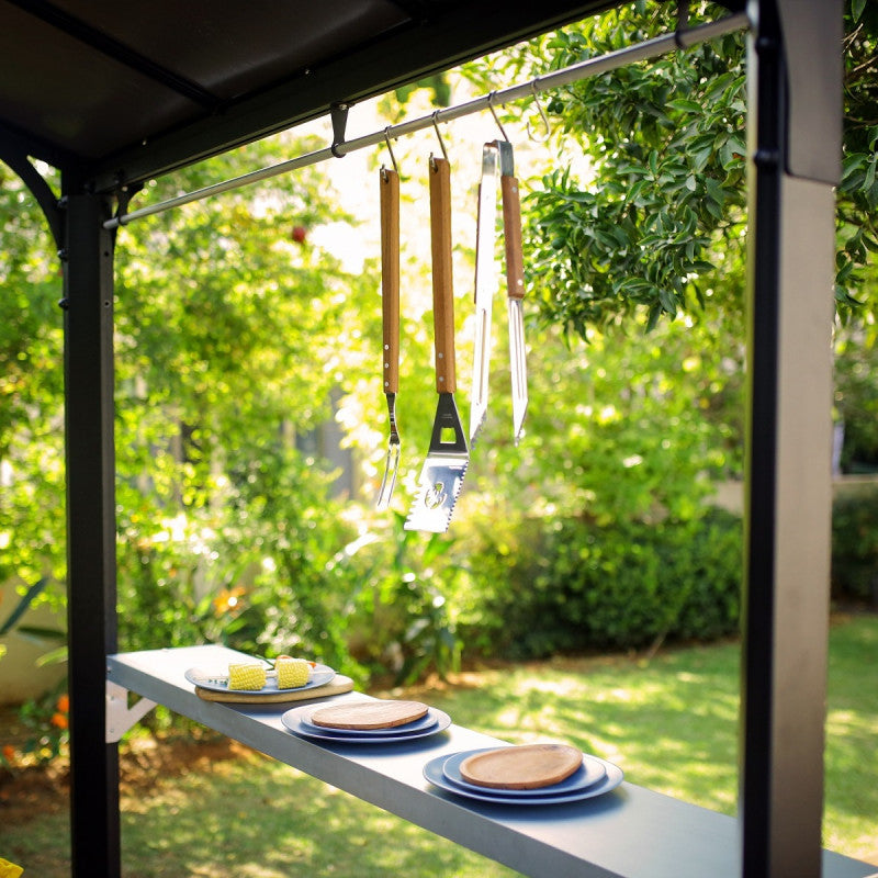 Pergola barbecue AUSTIN, 180 x 224 cm, en aluminium noir et polycarbonate gris