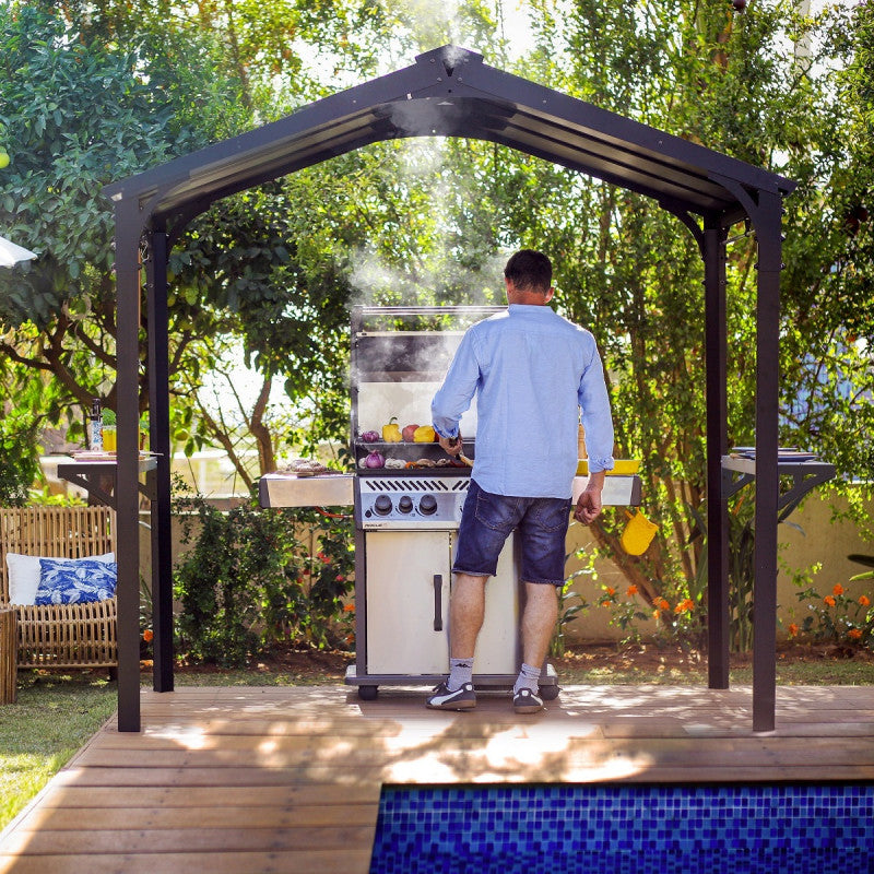 Pergola barbecue AUSTIN, 180 x 224 cm, en aluminium noir et polycarbonate gris
