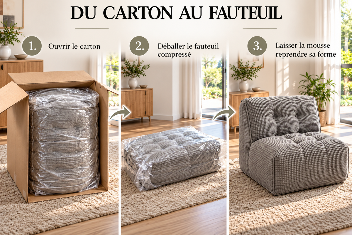Fauteuil compressé en tissu gaufré – Assise capitonnée