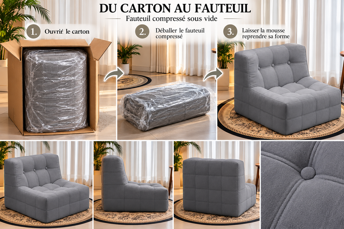 Fauteuil bas marron foncé capitonné – design contemporain sans accoudoirs