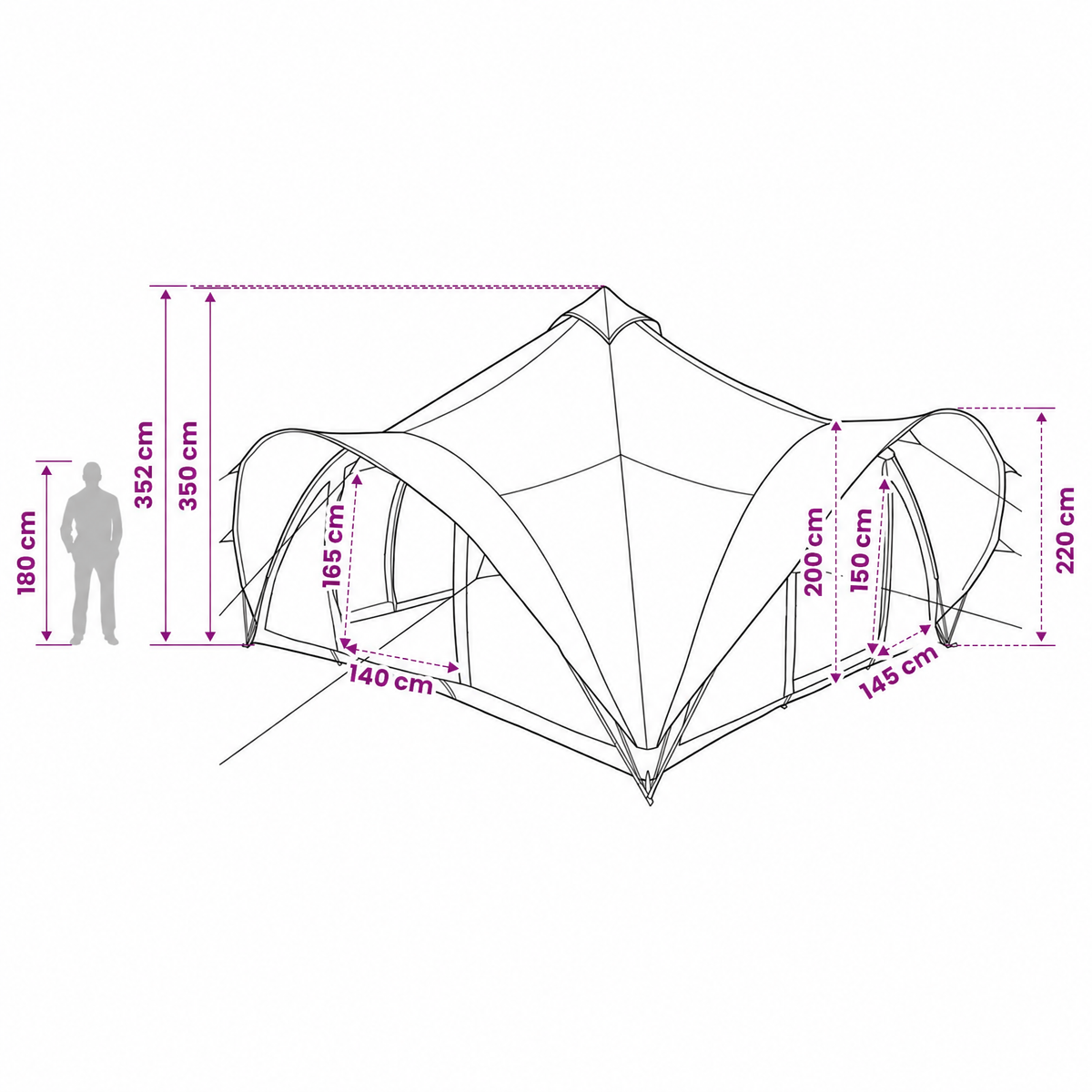 Tente Tipi de 18 personnes, gris et orange, polyester et acier de 25m²