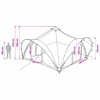 Tente Tipi de 18 personnes, gris et orange, polyester et acier de 25m²