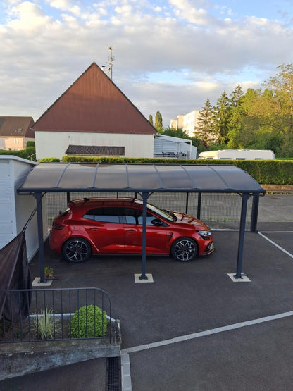Abri voiture en aluminium gris et polycarbonate pour 1 véhicule, 18,2 m²