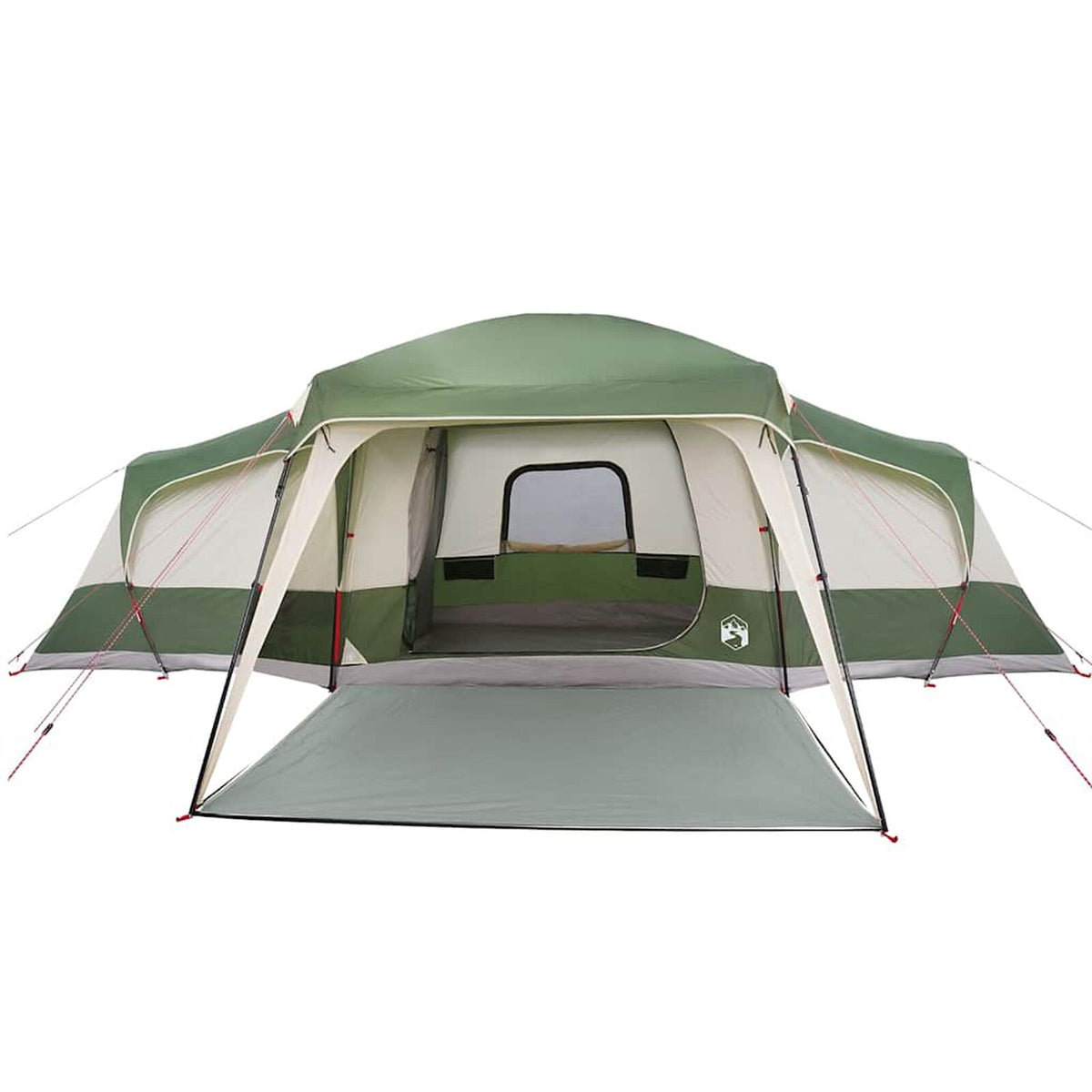 Tente familiale avec port E, accueillant 9 personnes, imperméable, couleur verte