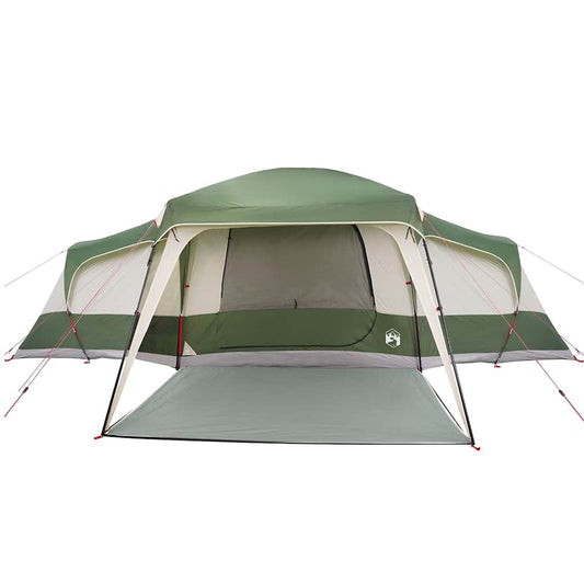 Tente familiale avec port E, accueillant 9 personnes, imperméable, couleur verte