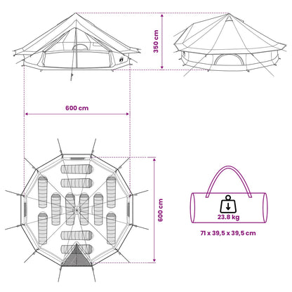 Tente familiale pour 12 personnes en coton synthétique marron
