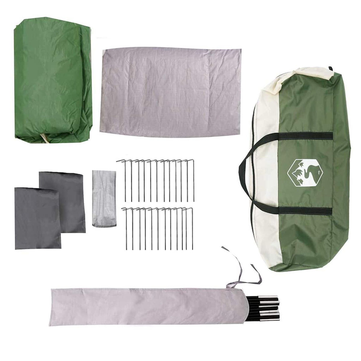 Tente familiale avec port E, accueillant 9 personnes, imperméable, couleur verte