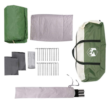 Tente familiale avec port E, accueillant 9 personnes, imperméable, couleur verte