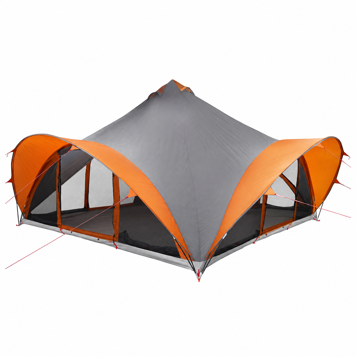 Tente Tipi de 18 personnes, gris et orange, polyester et acier de 25m²