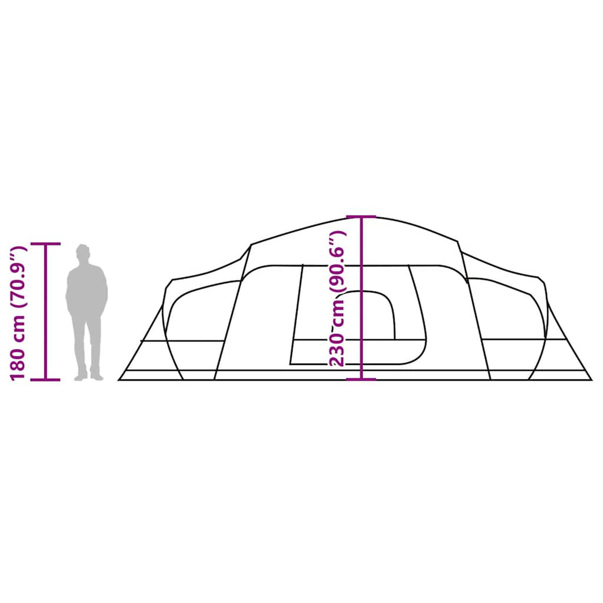 Tente familiale avec port E, accueillant 9 personnes, imperméable, couleur verte