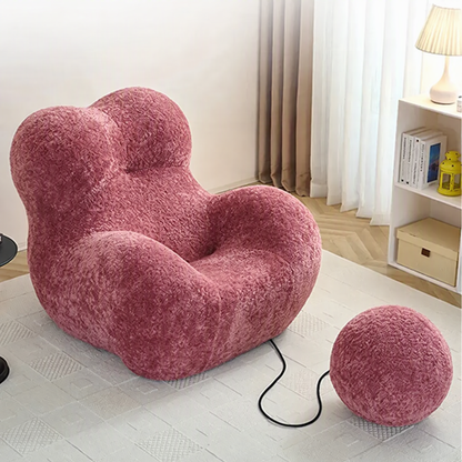 Fauteuil cocon en bouclette ivoire – silhouette nuage aux formes arrondies