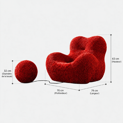 Fauteuil cocon en bouclette ivoire – silhouette nuage aux formes arrondies