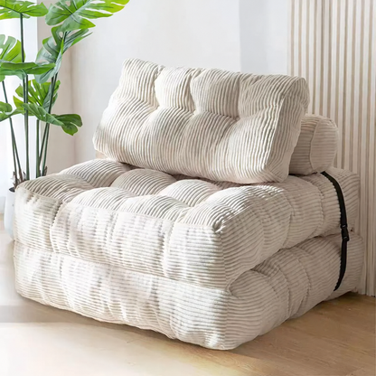 Fauteuil de sol gris anthracite en velours côtelé – assise matelassée