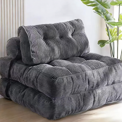 Fauteuil de sol gris anthracite en velours côtelé – assise matelassée