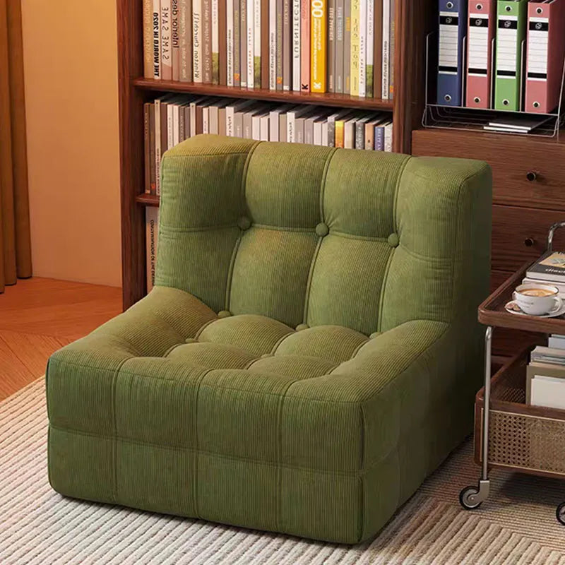 Fauteuil bas marron foncé capitonné – design contemporain sans accoudoirs