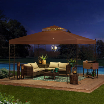 Tonnelle de jardin Aneto 300x360cm en acier thermolaqué marron et polyester