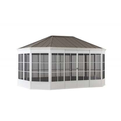 Gazebo de jardin Birkett 366 x 488 cm en aluminium blanc et acier marron