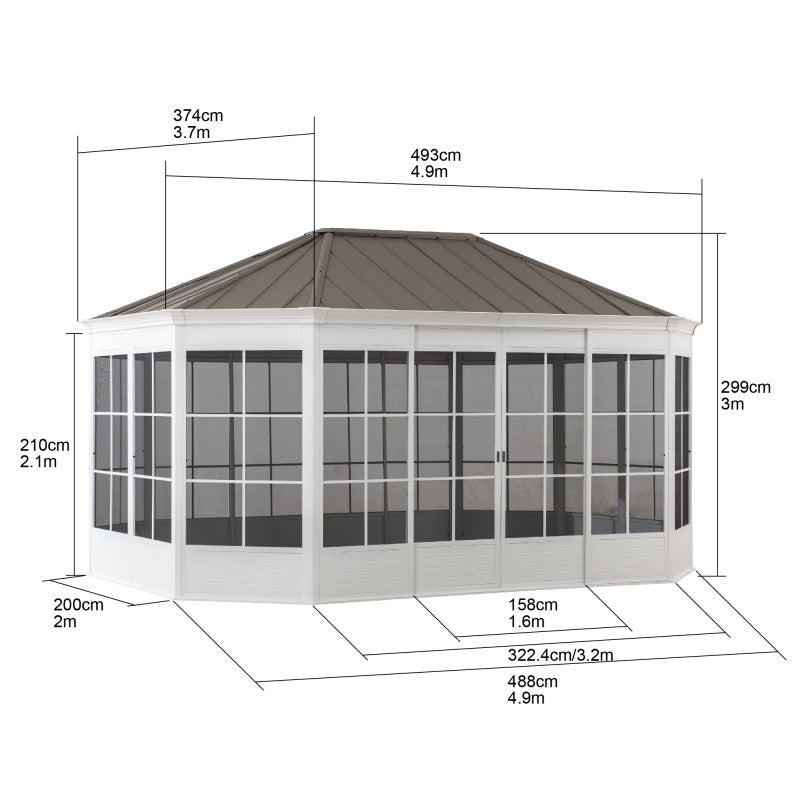 Gazebo de jardin Birkett 366 x 488 cm en aluminium blanc et acier marron