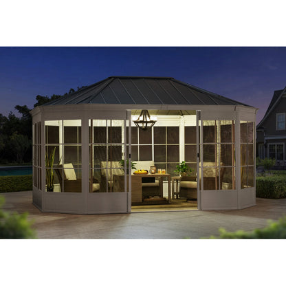 Gazebo de jardin Birkett 366 x 488 cm en aluminium blanc et acier marron