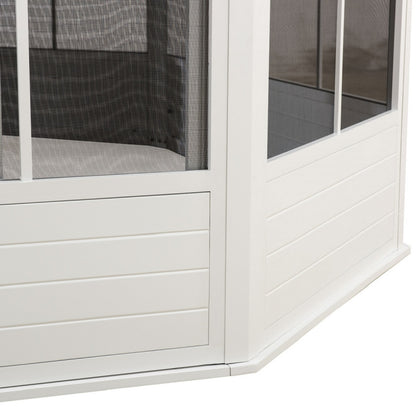 Gazebo de jardin Birkett 366 x 488 cm en aluminium blanc et acier marron