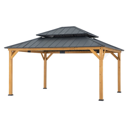 Gazebo de jardin Rimo 390x450cm en bois massif et toit en acier anthracite