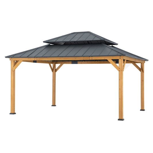 Gazebo de jardin Rimo 390x450cm en bois massif et toit en acier anthracite