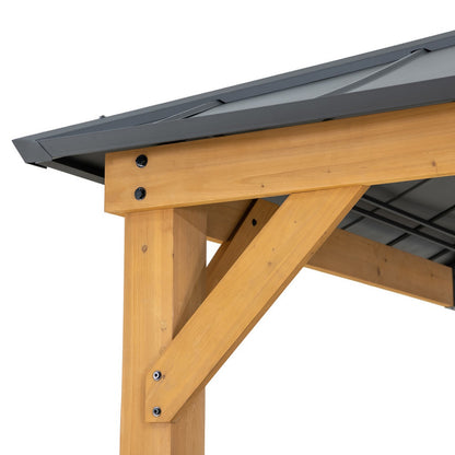 Gazebo de jardin Rimo 390x450cm en bois massif et toit en acier anthracite