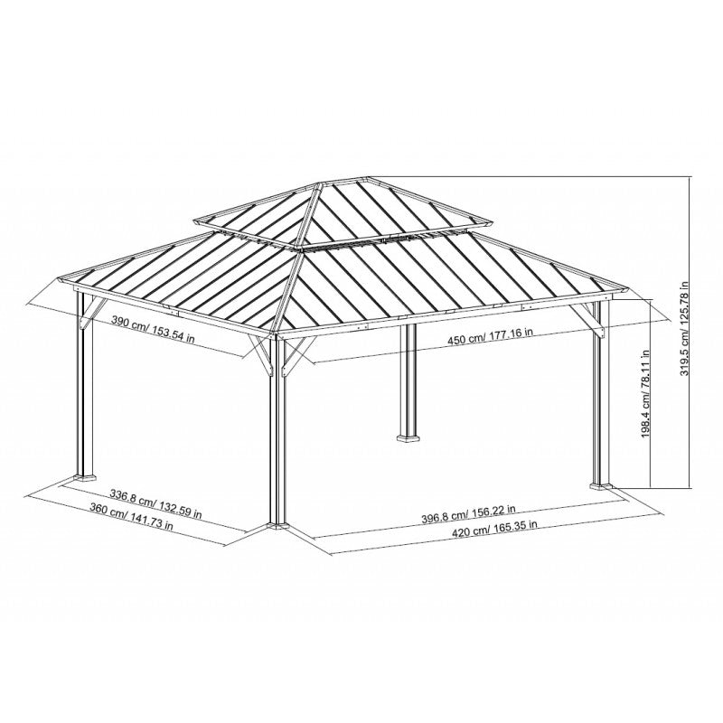 Gazebo de jardin Rimo 390x450cm en bois massif et toit en acier anthracite