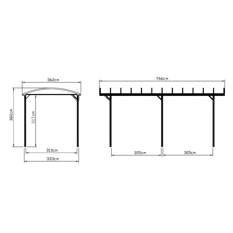 Abri pour camping-car en aluminium anthracite de 3,59 x 7,62 m et polycarbonate de 6 mm
