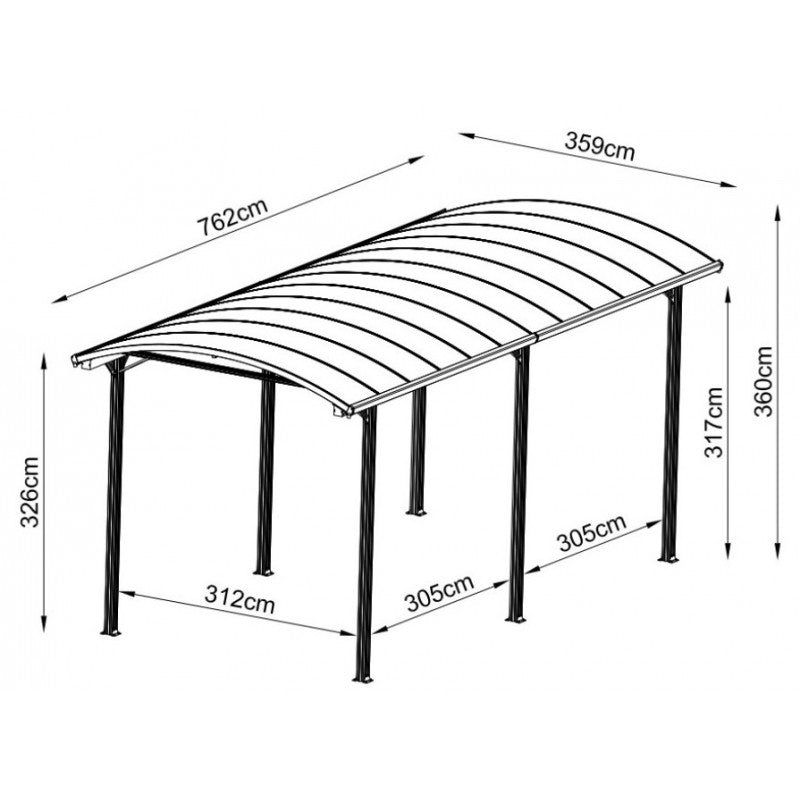 Abri pour camping-car en aluminium anthracite de 3,59 x 7,62 m et polycarbonate de 6 mm