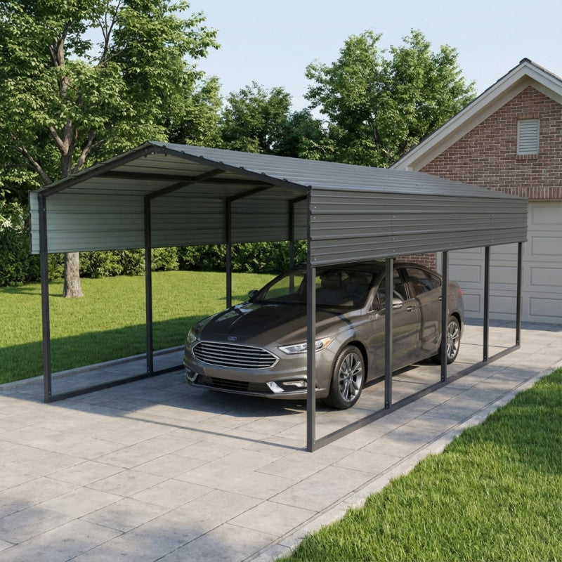 Garage avec toit en acier galvanisé de 22 m² - 366 x 596 cm - couleur anthracite