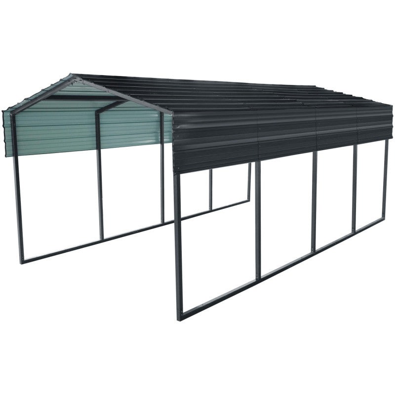 Garage avec toit en acier galvanisé de 22 m² - 366 x 596 cm - couleur anthracite