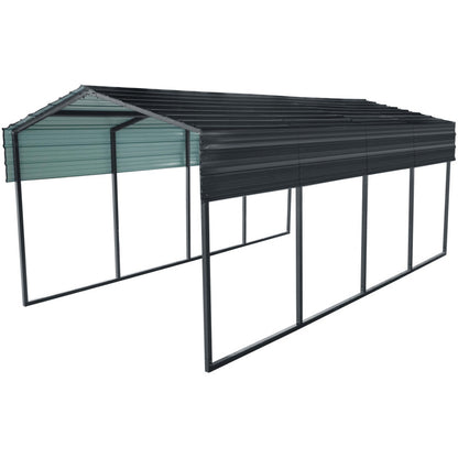 Garage avec toit en acier galvanisé de 22 m² - 366 x 596 cm - couleur anthracite