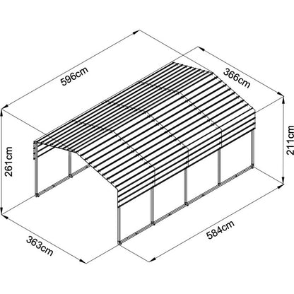Garage avec toit en acier galvanisé de 22 m² - 366 x 596 cm - couleur anthracite