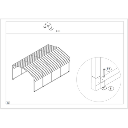Garage avec toit en acier galvanisé de 22 m² - 366 x 596 cm - couleur anthracite