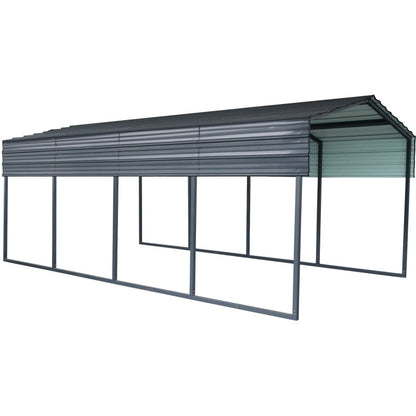 Garage avec toit en acier galvanisé de 22 m² - 366 x 596 cm - couleur anthracite